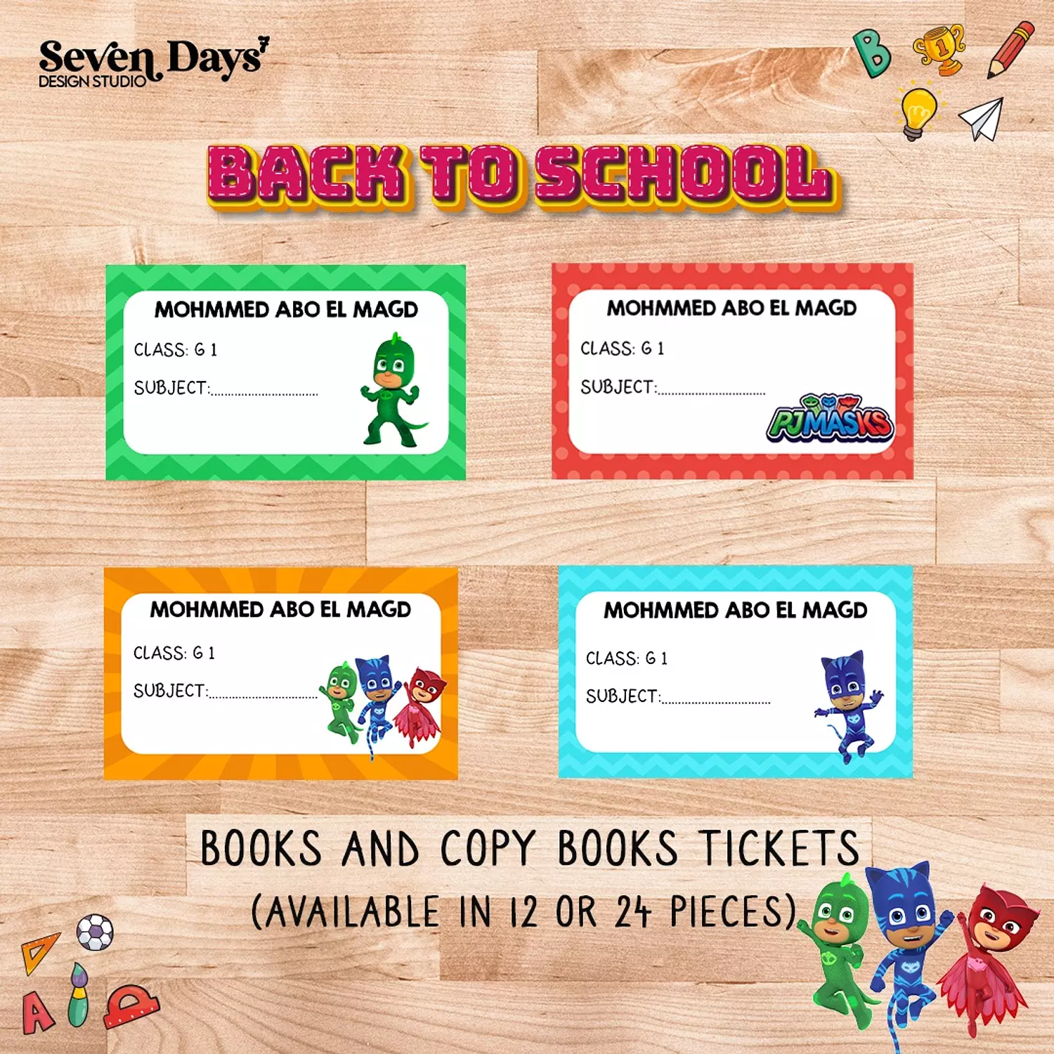 Pjmask School Labels | Seven Days Design Studio