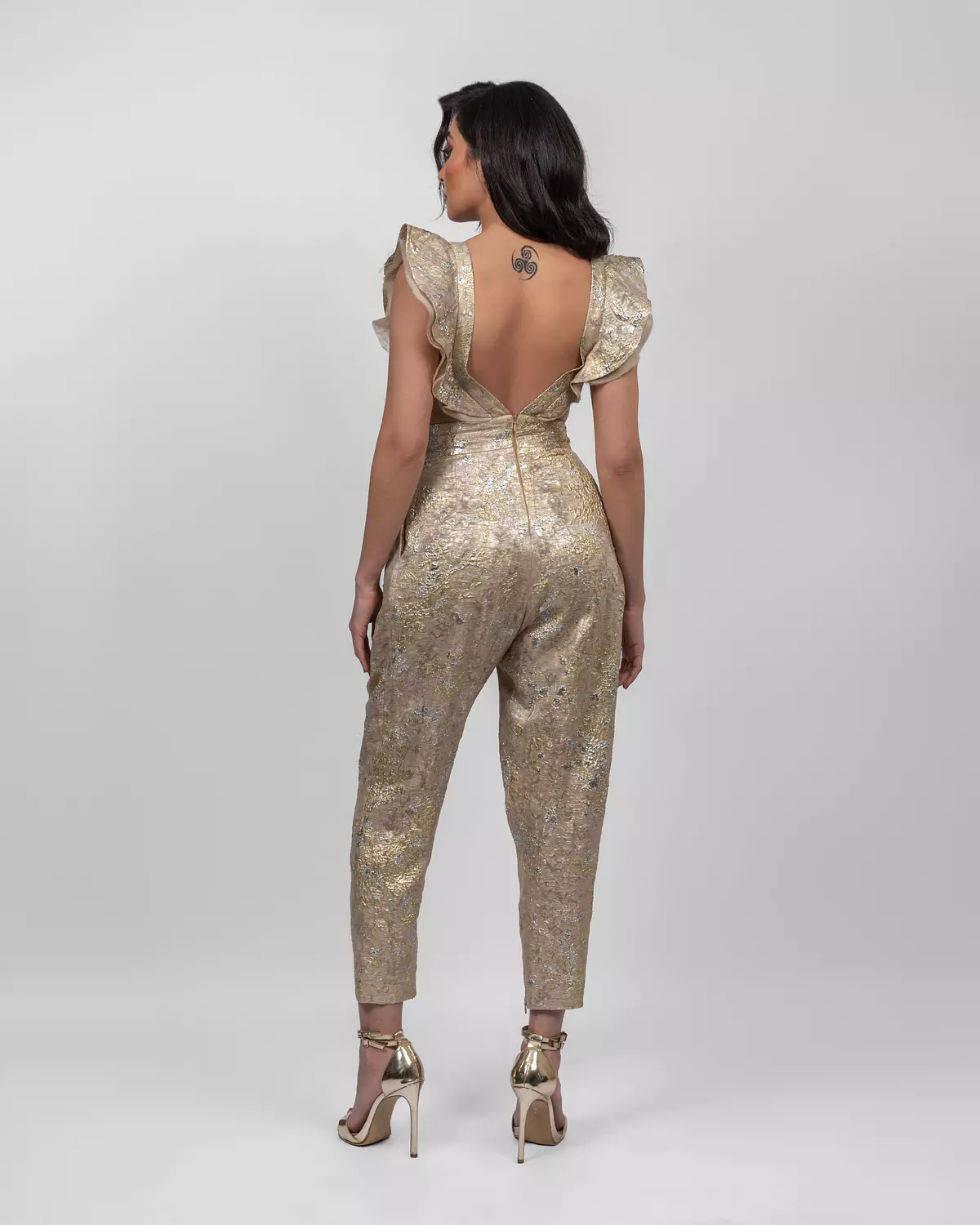Graceful Shimmery Gold Jumpsuit 2