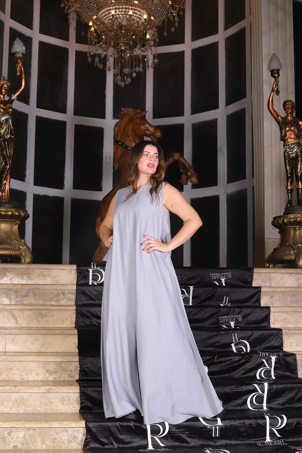Wide Leg Linen Jumpsuit - gray 2