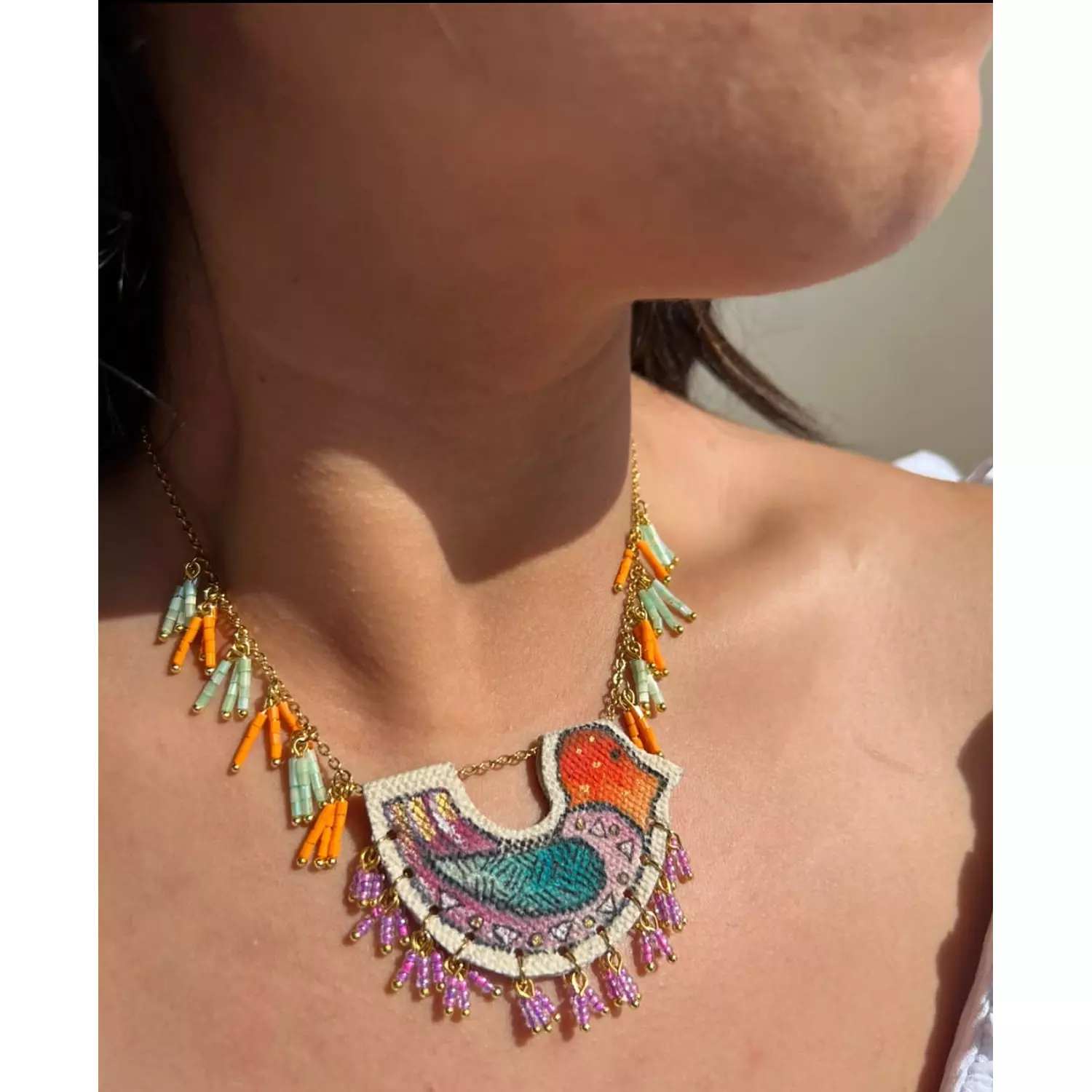 Colored Chicken necklace with colored crystal beads hover image