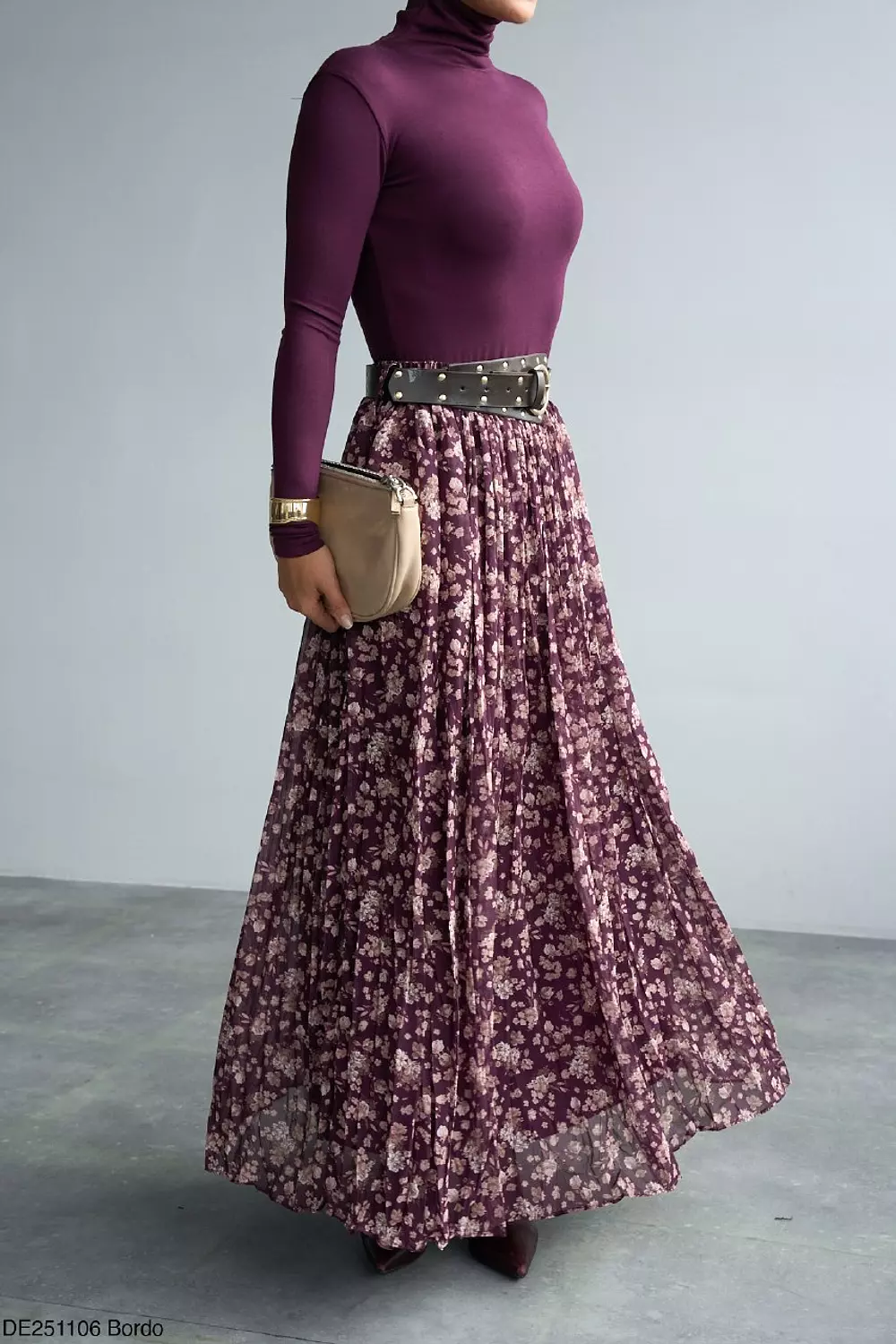 Burgundy Skirt with Brown Belt image