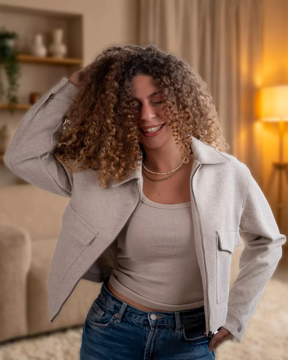 The Urban Wool Zip Jacket- Beige hover image