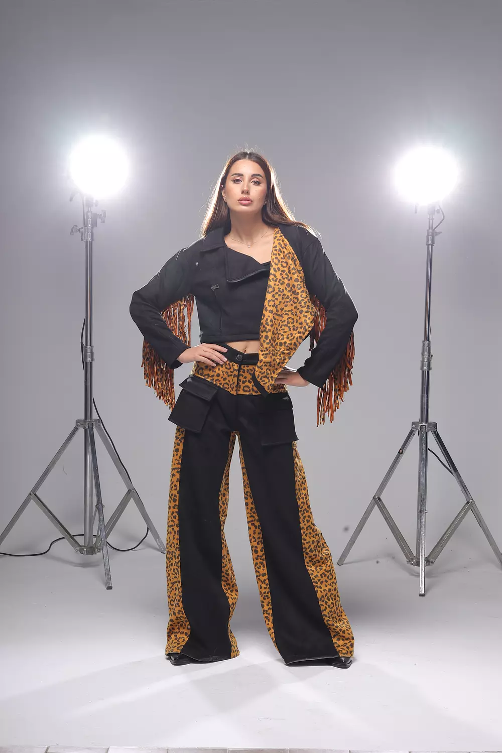 Leopard Print Asymmetric Fringe Jacket 1