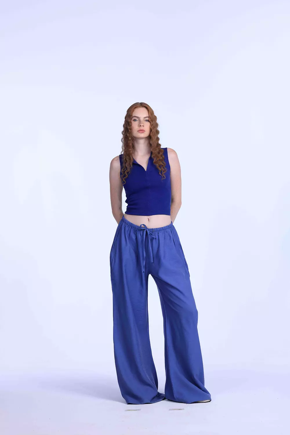 Navy blue Cut polo basic Top   image