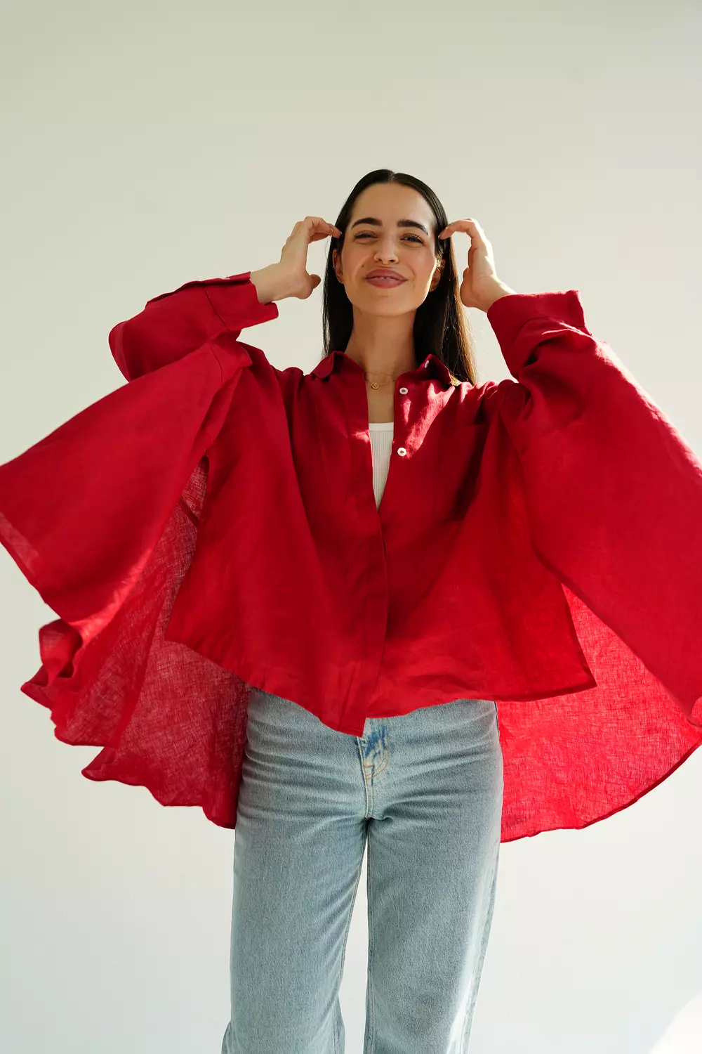 Flowy linen blouse Red 4