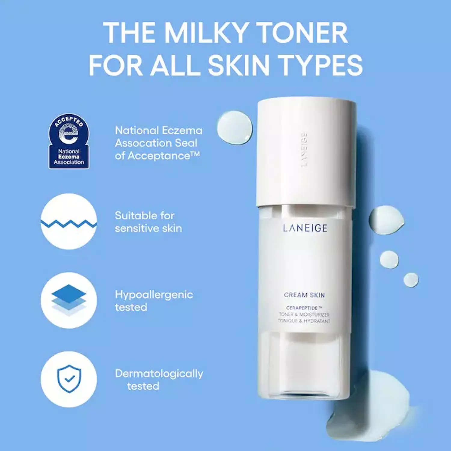  LANEIGE  Mini Cream Skin Refillable Toner & Moisturizer with Ceramides and Peptides  1