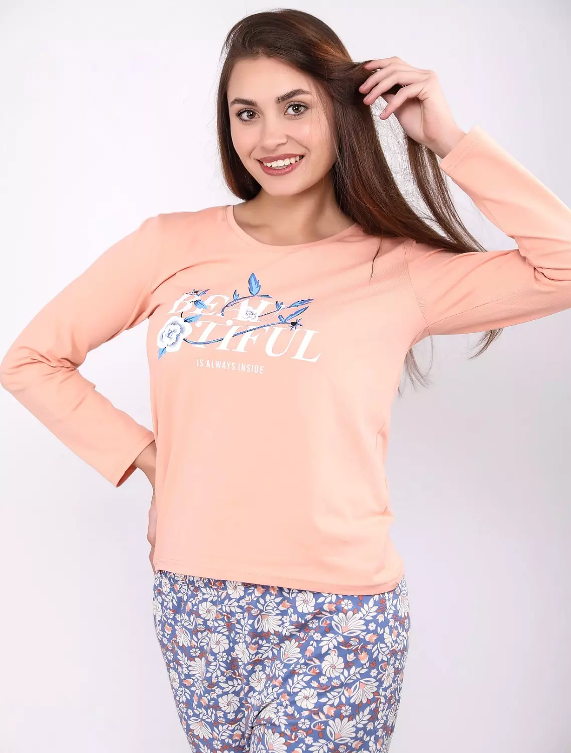 S104 Lotus Flower long sleeves pajama set 4