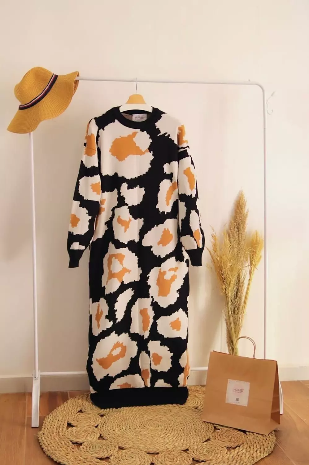 Tiger Printed Knitted Dress - Black and Camel 3