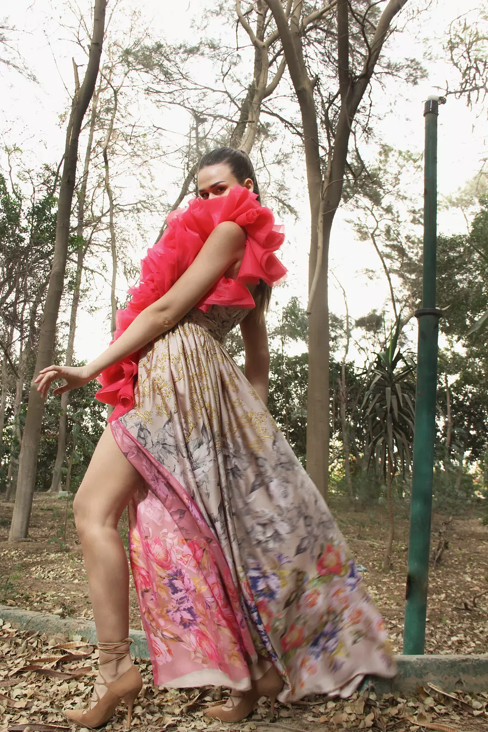 Satin Floral Fushia Ruffle  1