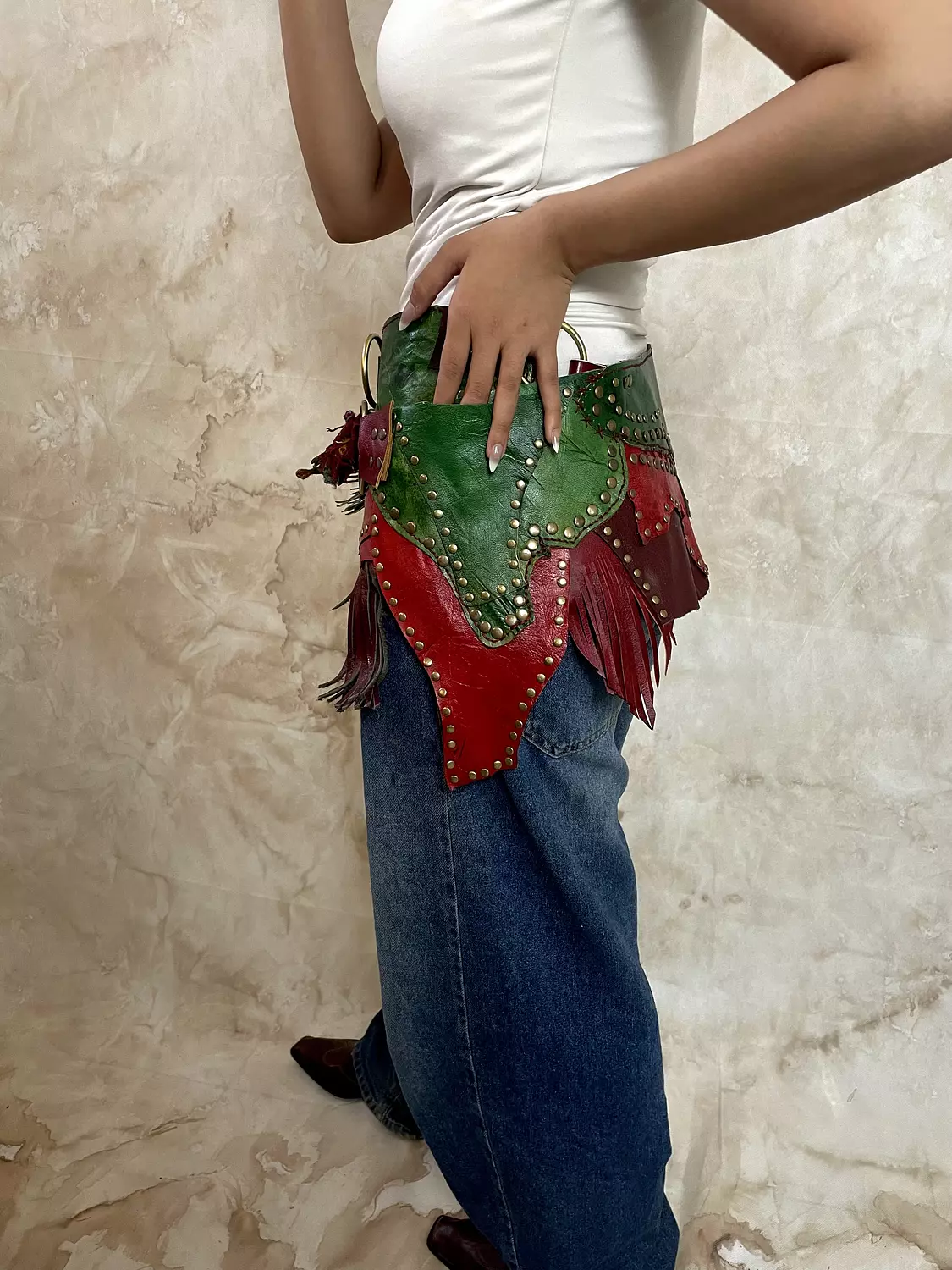 Green& burgundy Genuine Leather Statement Bel 3