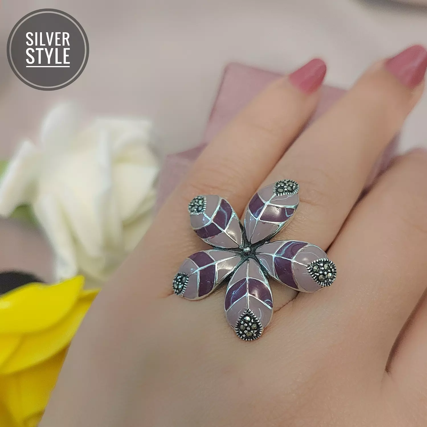 Flower enamel painted Ring  2