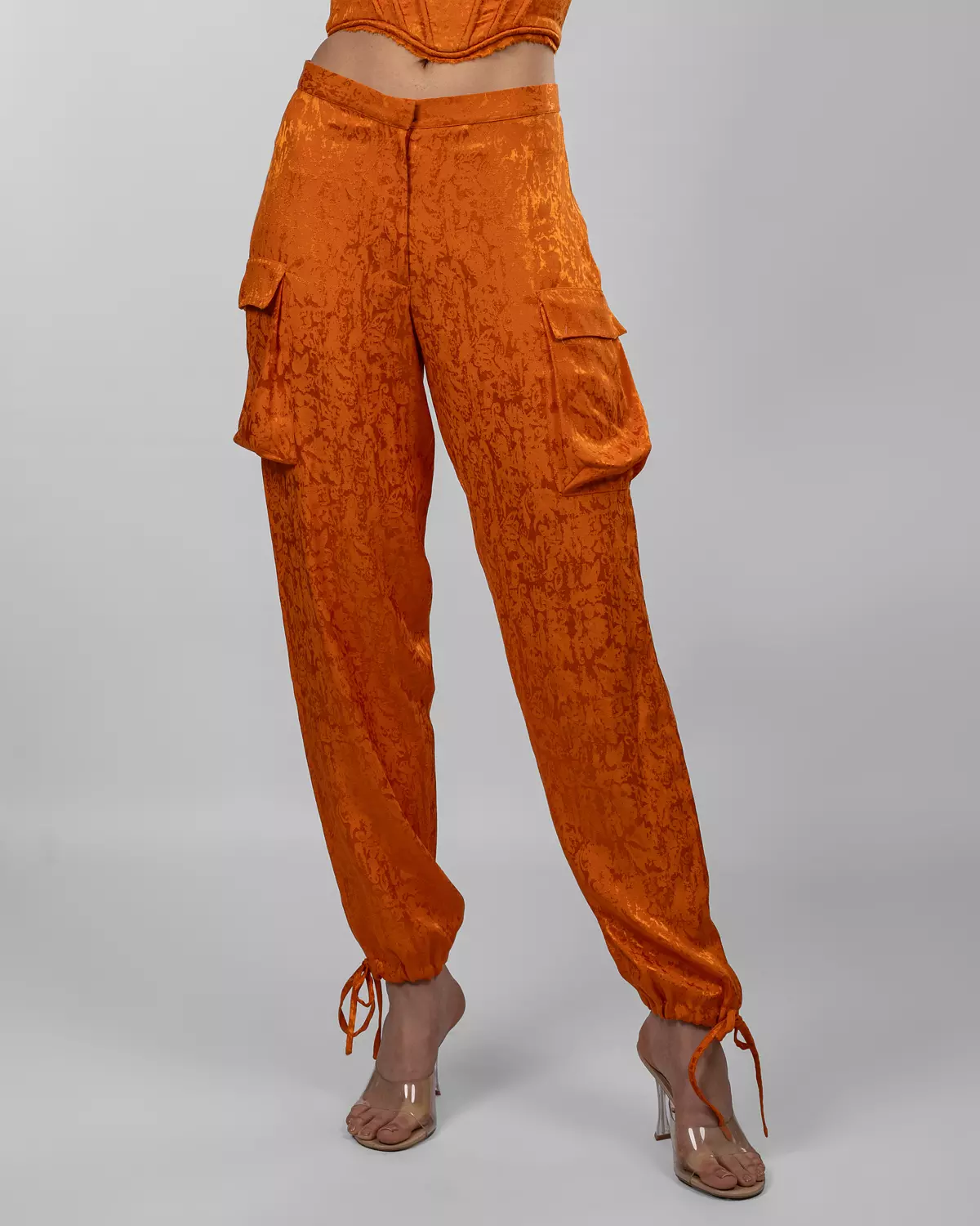 Burnt Orange Textured Cargo Jogger Pants image