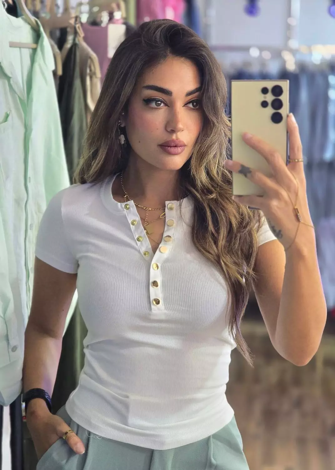 White Karol top with gold buttons  image