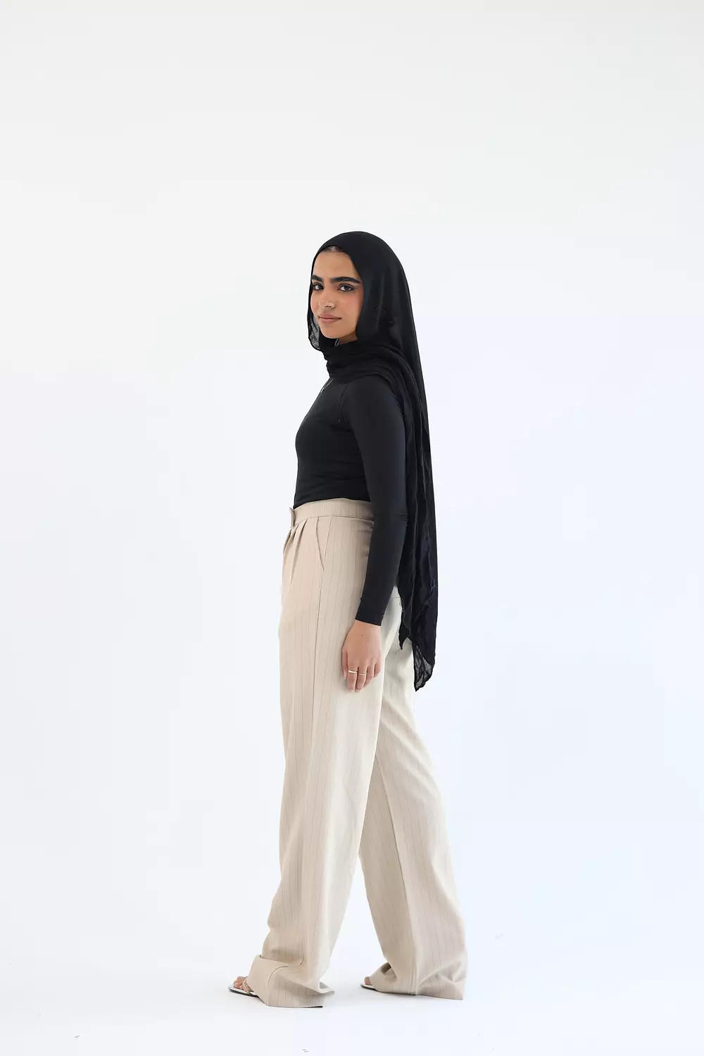 Beige striped classic pant 1