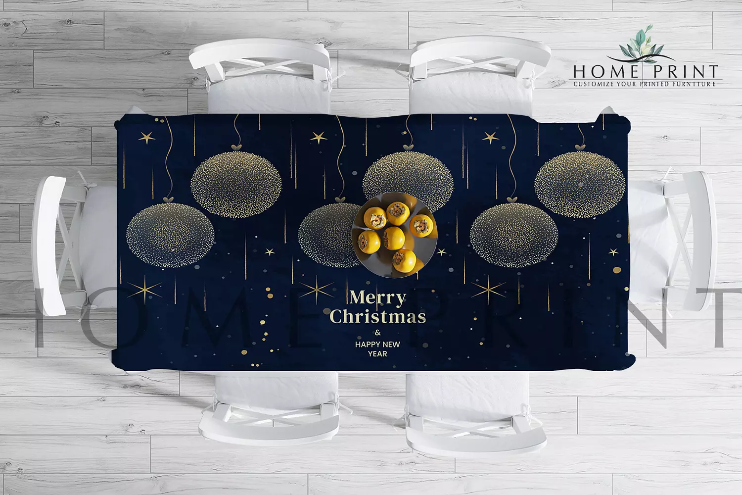 Christmas Runner  - Golden Shapes - Dark Blue Design  image