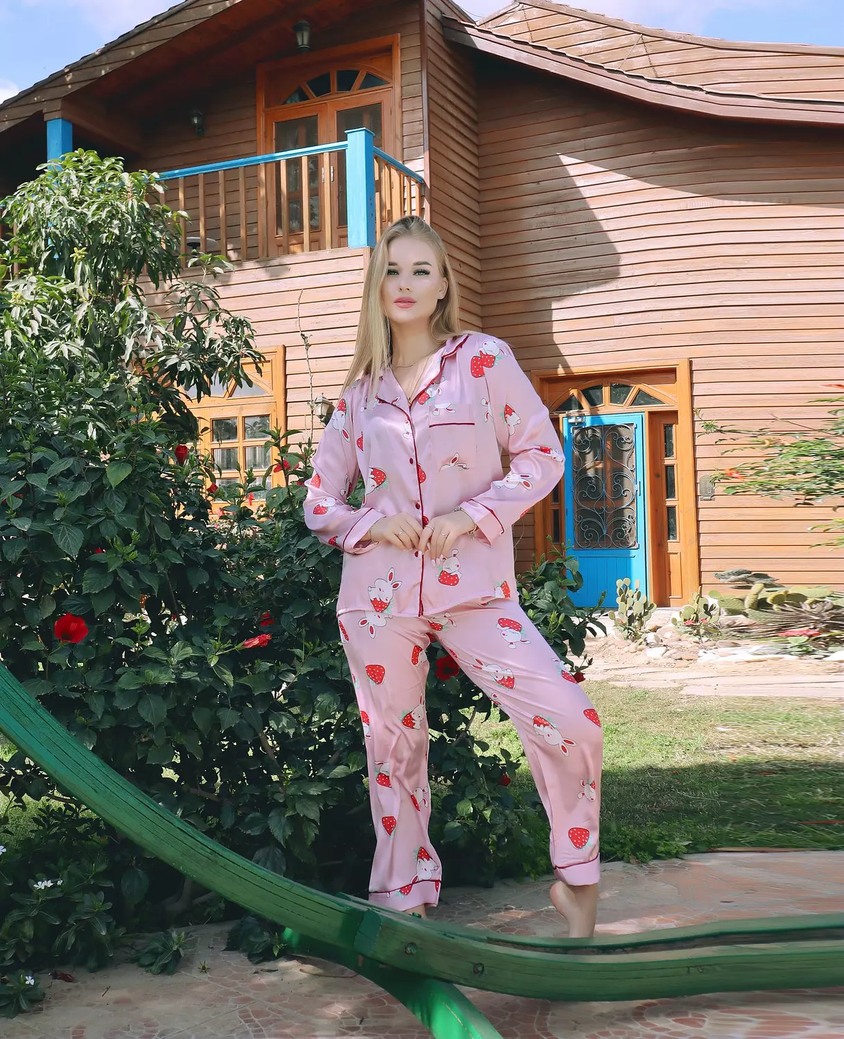 Bunny & Strawberry Print Satin Pajama 3