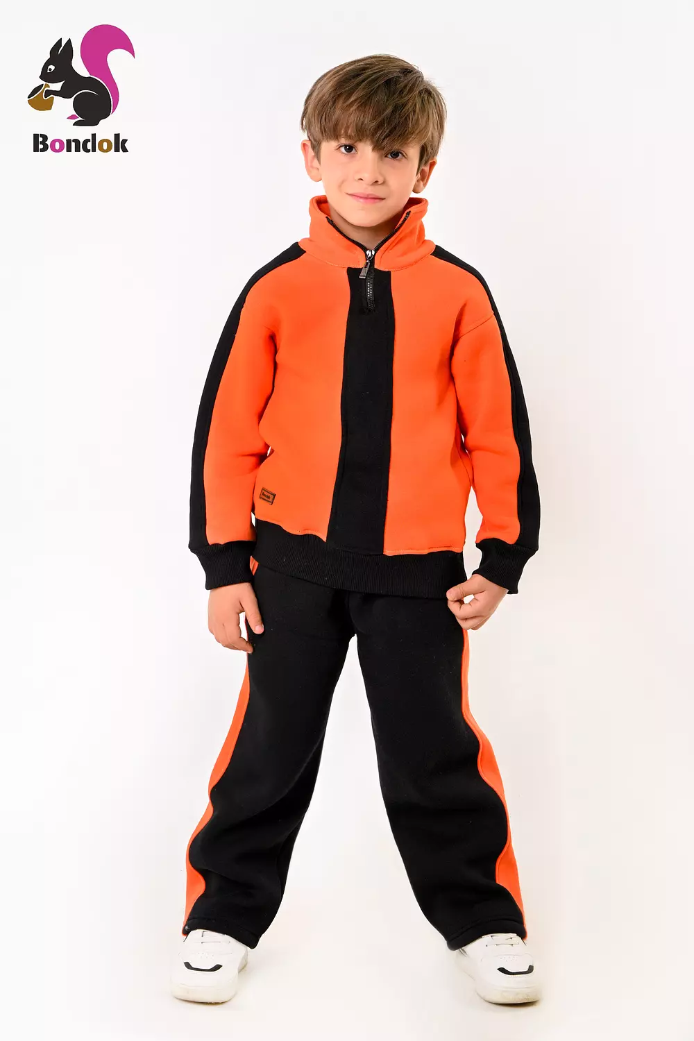 BONDOK Boys’ Winter Black-Strip Tracksuit – High-Neck Half-Zip Sweatshirt & Joggers Set – Cozy Melton , Ages 4–14 image