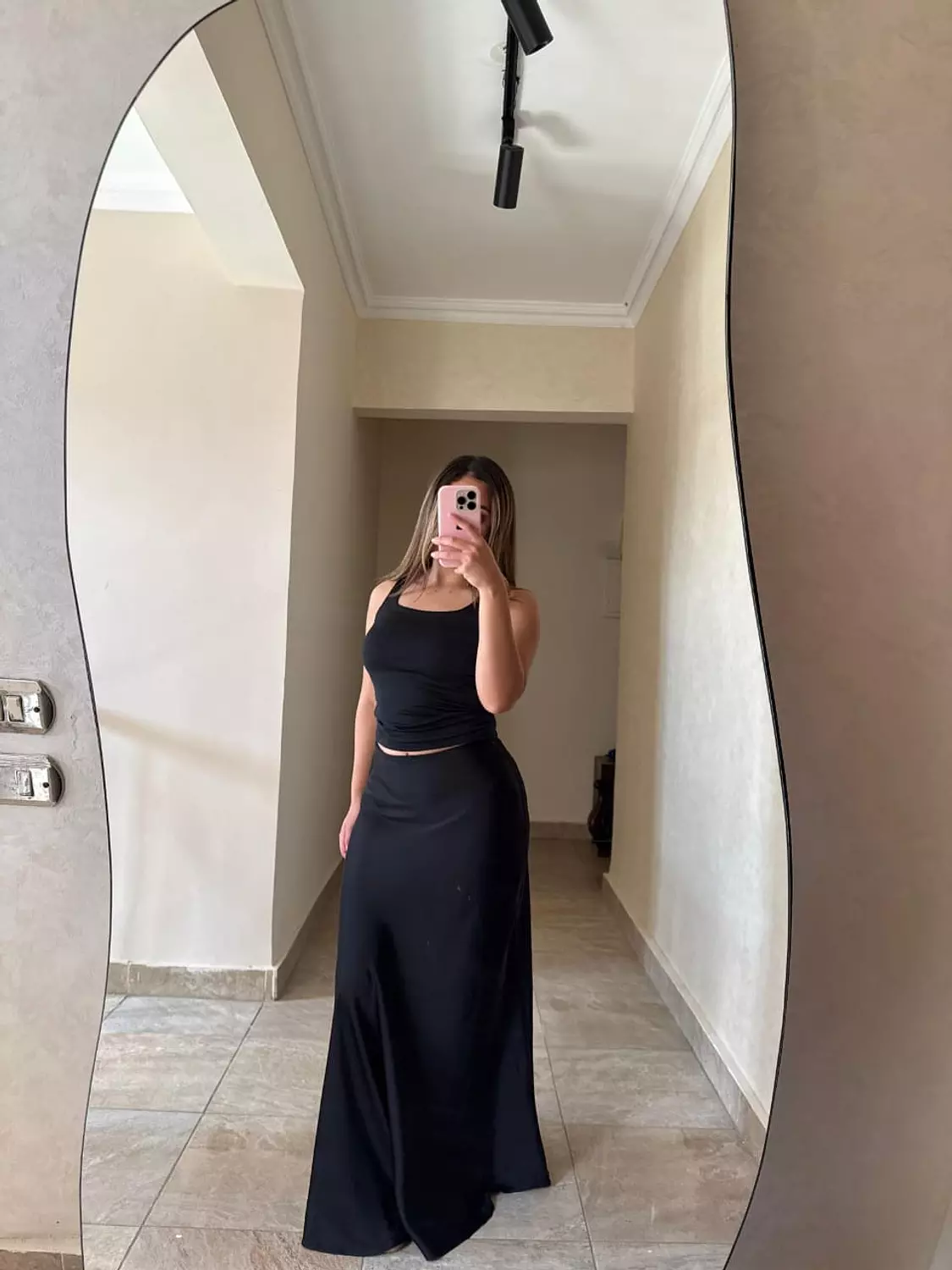 Long Satin Skirt Black image