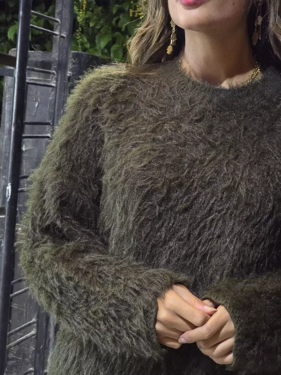 Olive Fuzzy Fur Pullover  3