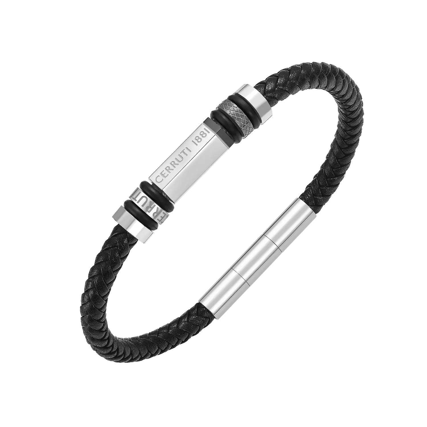 CERRUTI Narciso Stainless Steel With Braided Black Leather Bracelet CIAGB0011901 For Men image