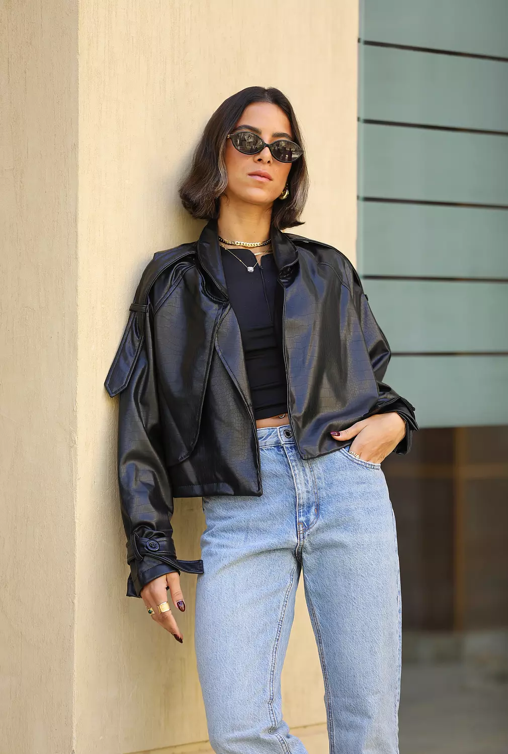 Crocodile leather cropped jacket image