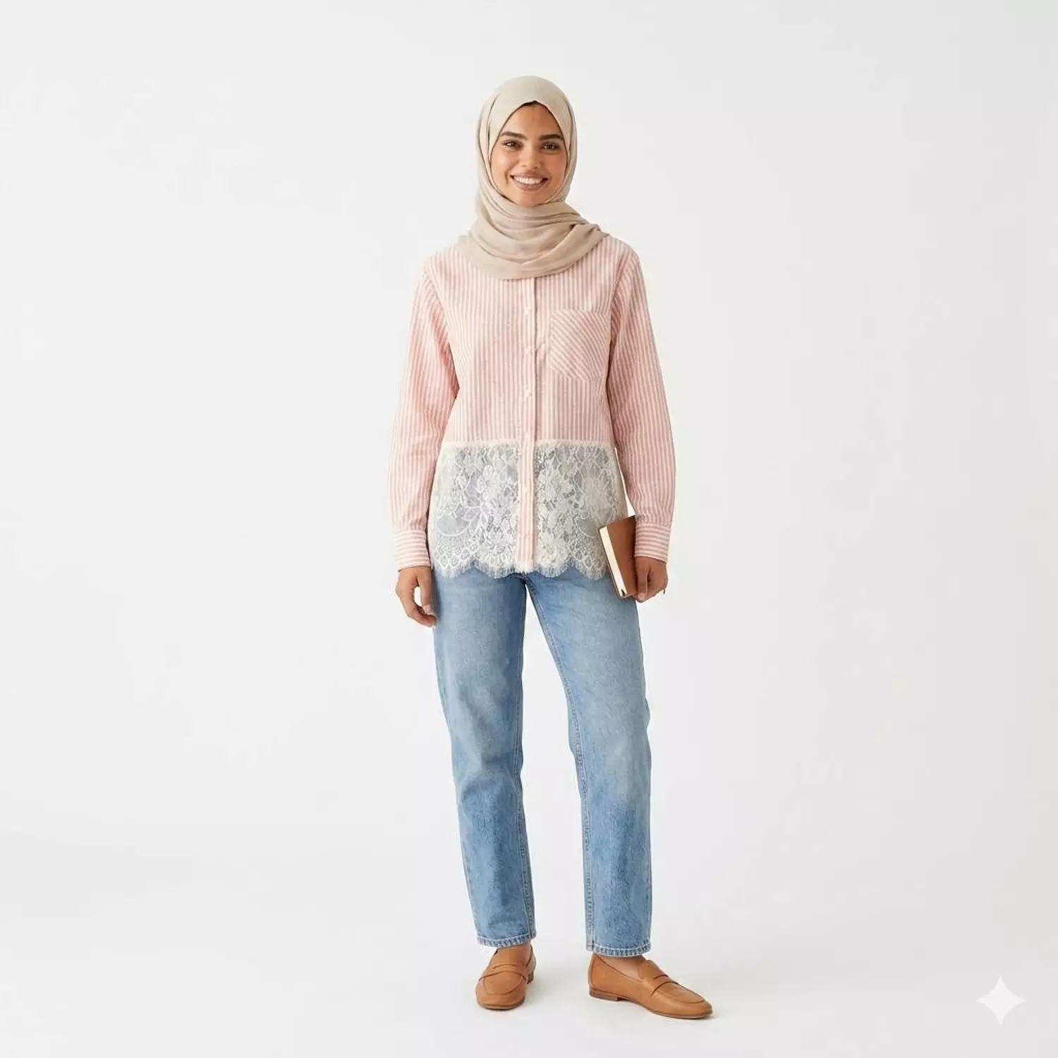 Striped Lace Panel Shirt 1