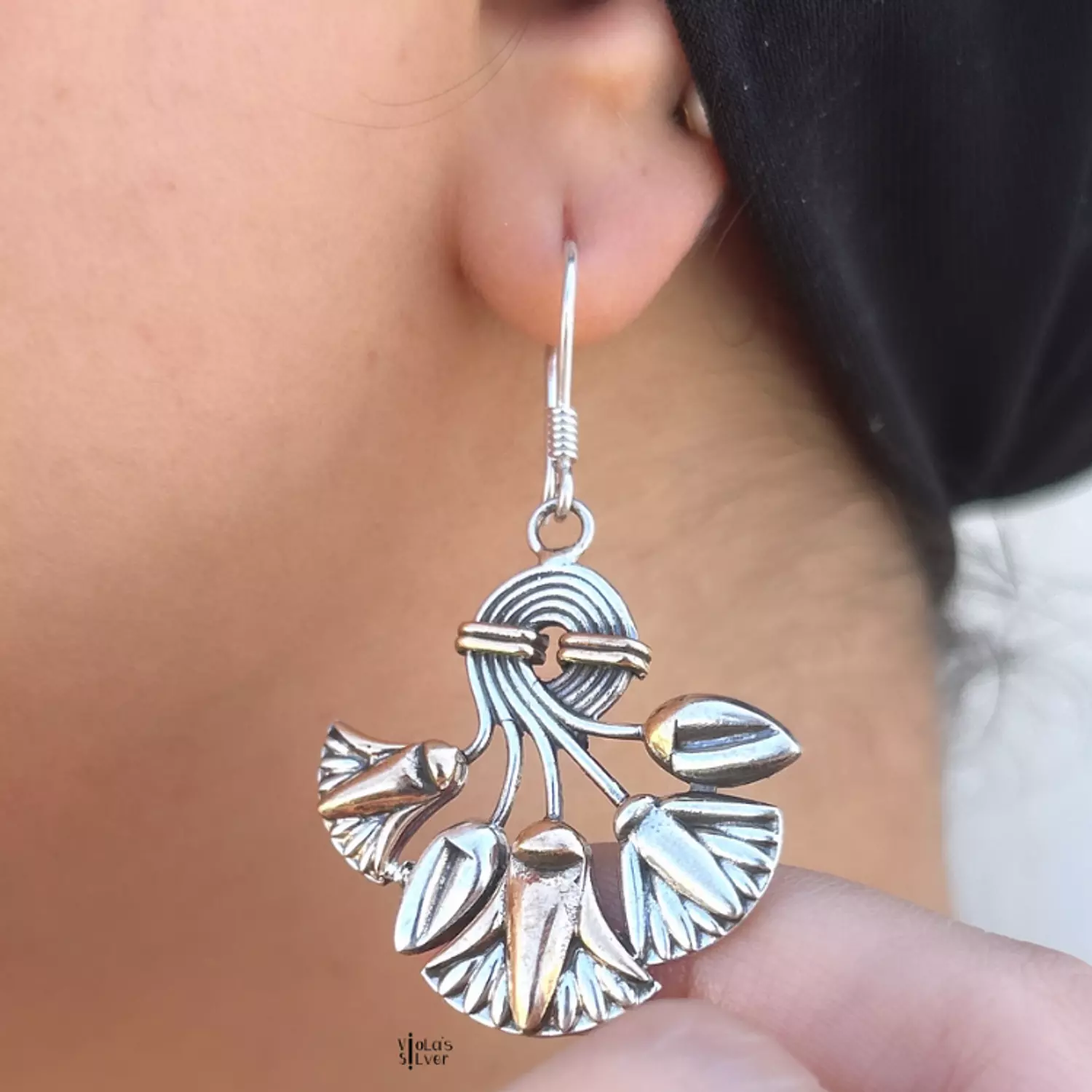 Golden lotus silver earring  image