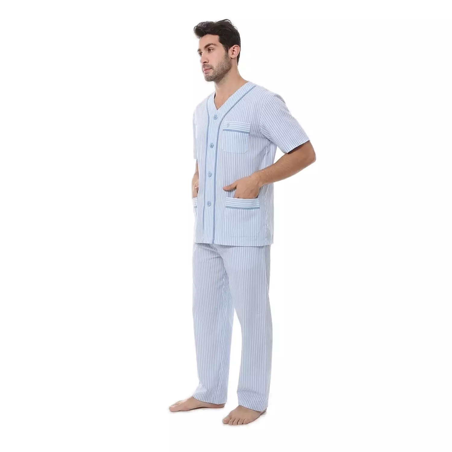 Men Classic Pajama Set - 2289 - Light Blue -2 Stripe Blue 3