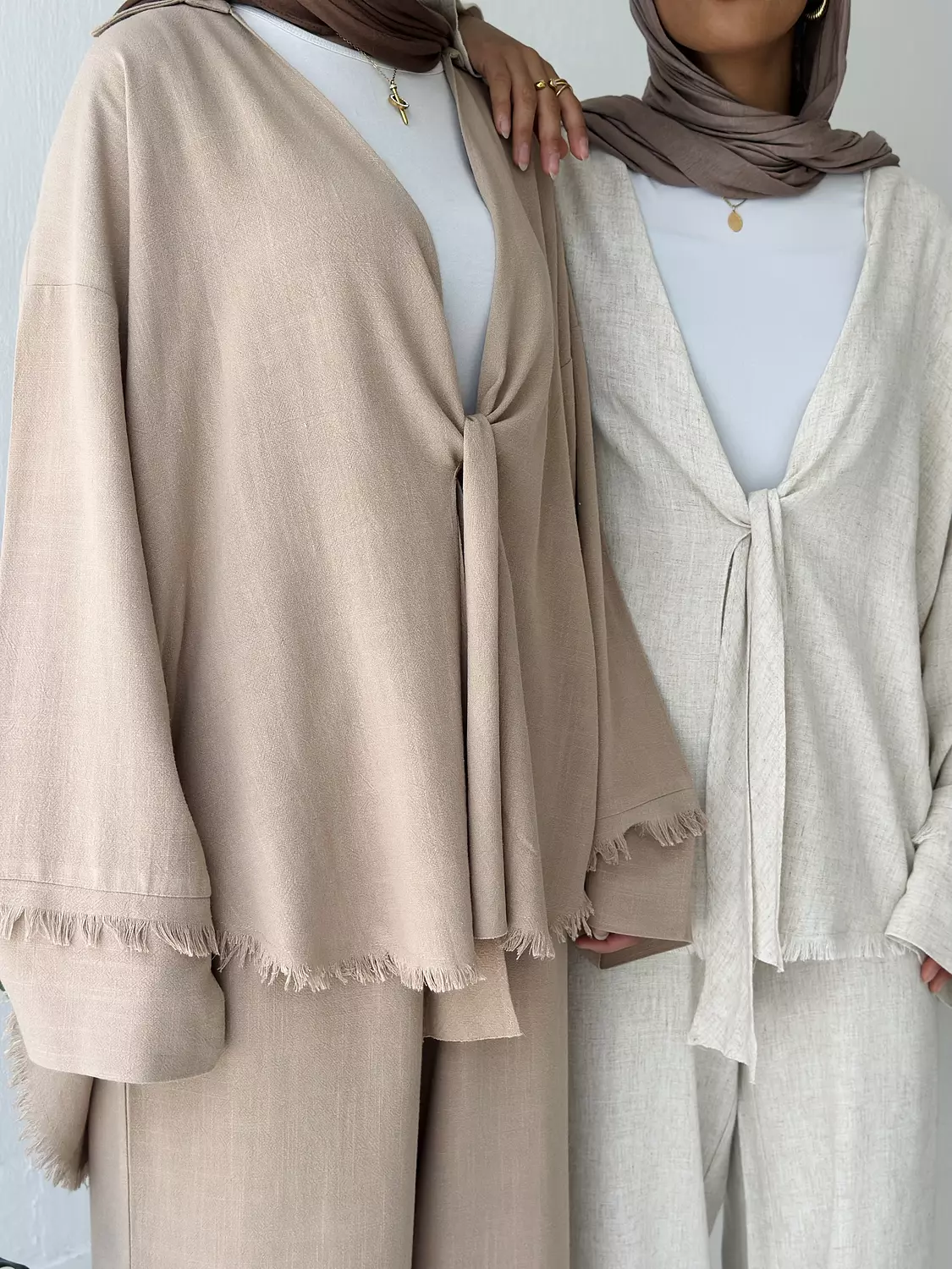 Front Knot Linen Set In Café 5