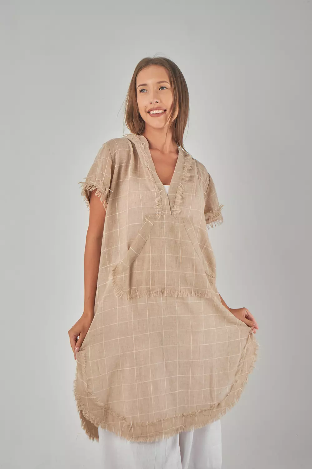 Hooded Mesh Linen Beige Set image