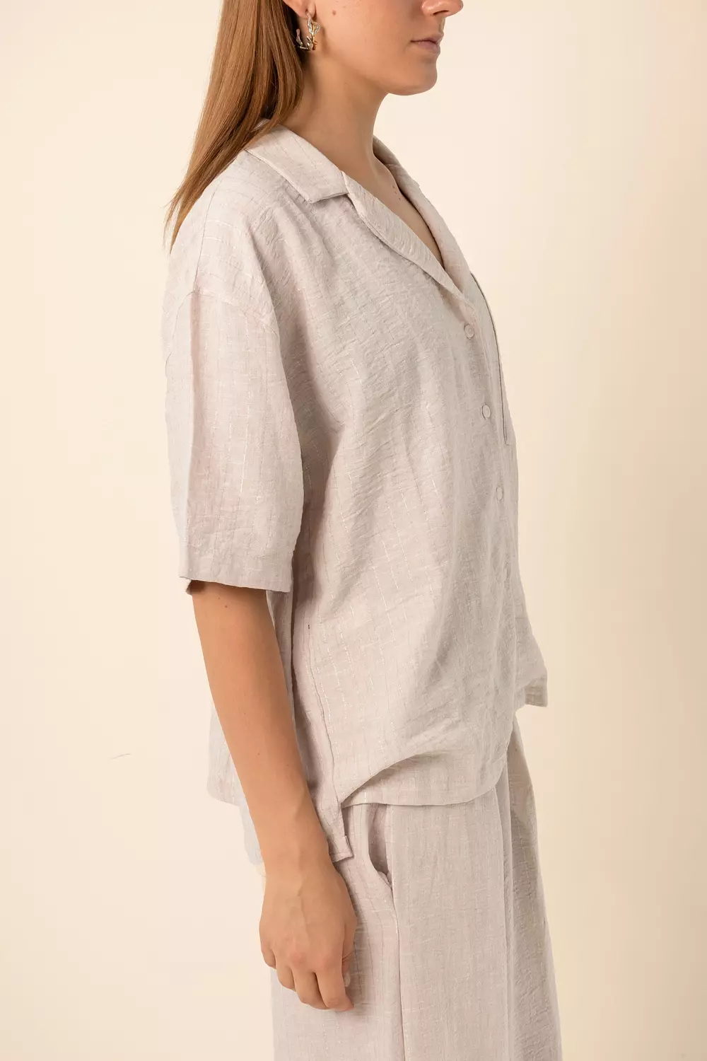 Oversized Shirt in silver Stripes - Beige 5