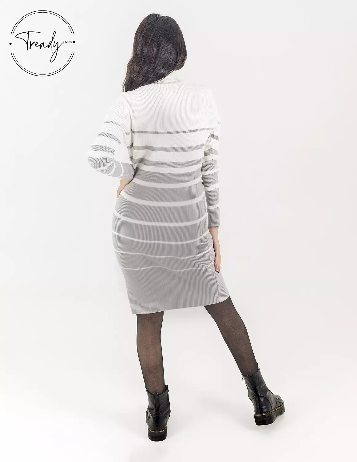 Grey Stripped Short Dress 1
