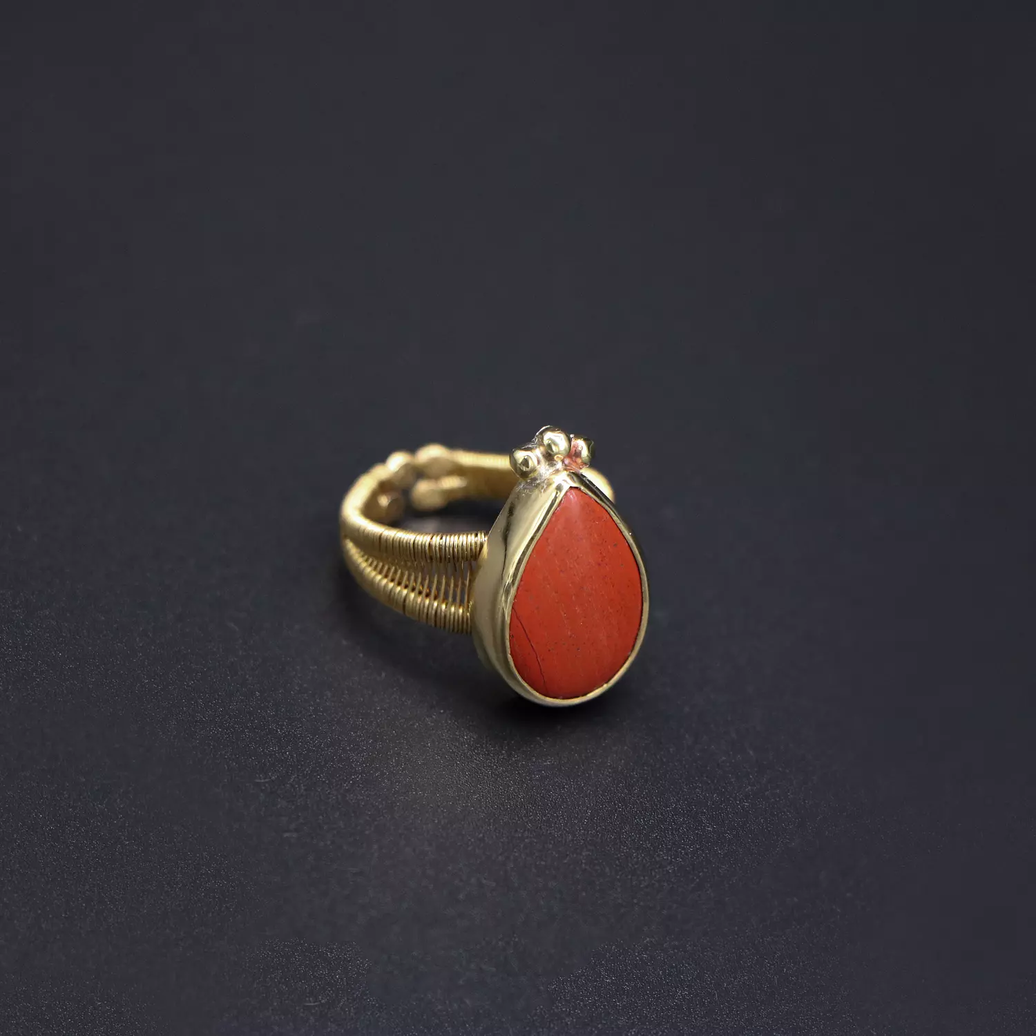 Wire wrapped brass ring with Red Jasper gemstone. image
