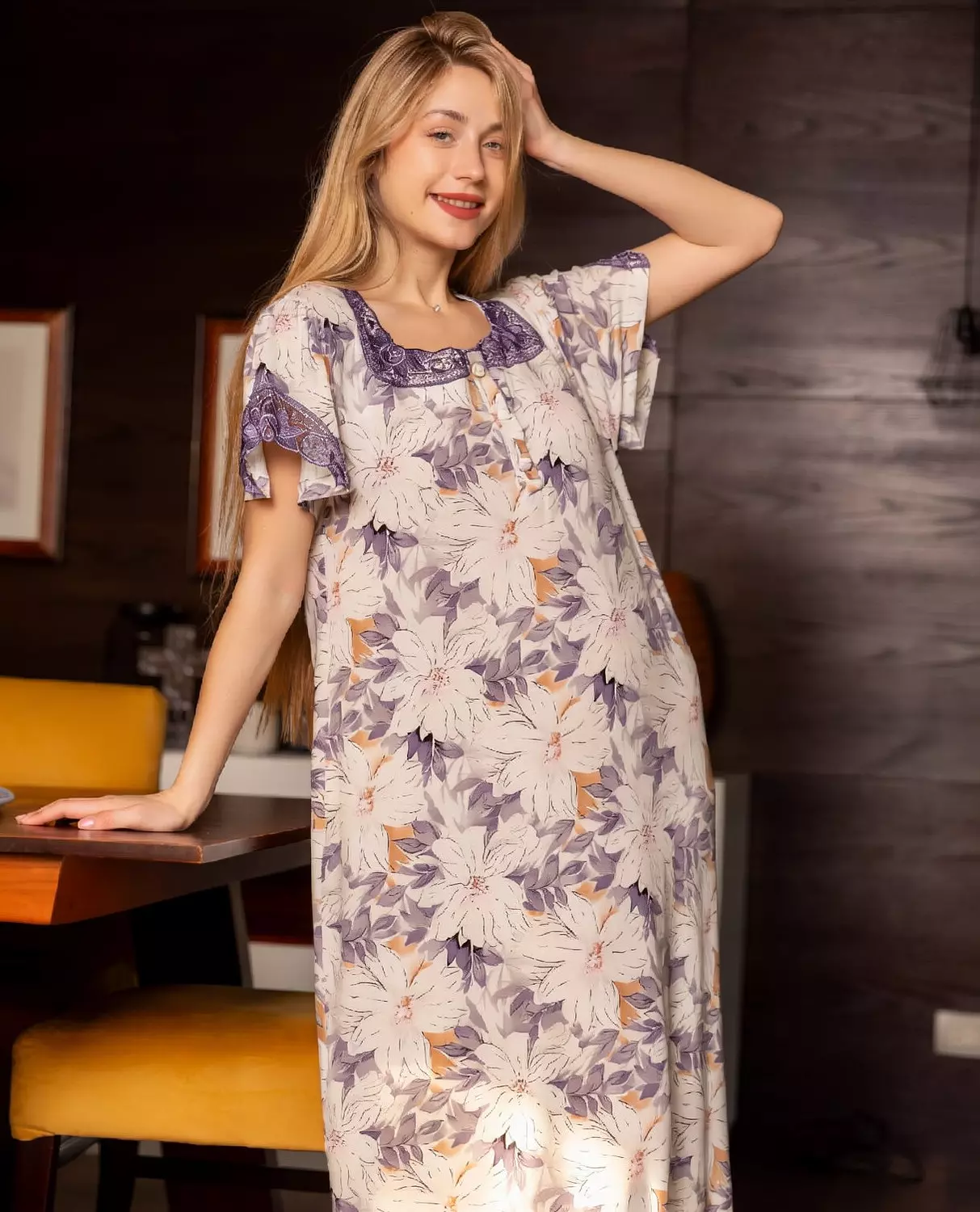 Floral Lace Trim Nightgown image