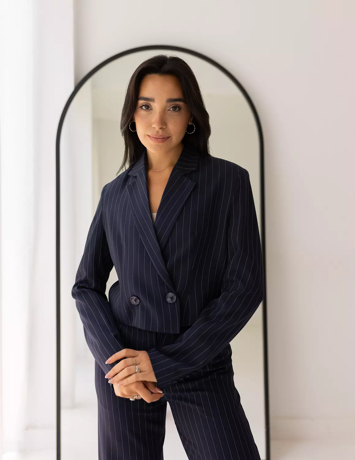 Striped Navy Cropped Blazer  image