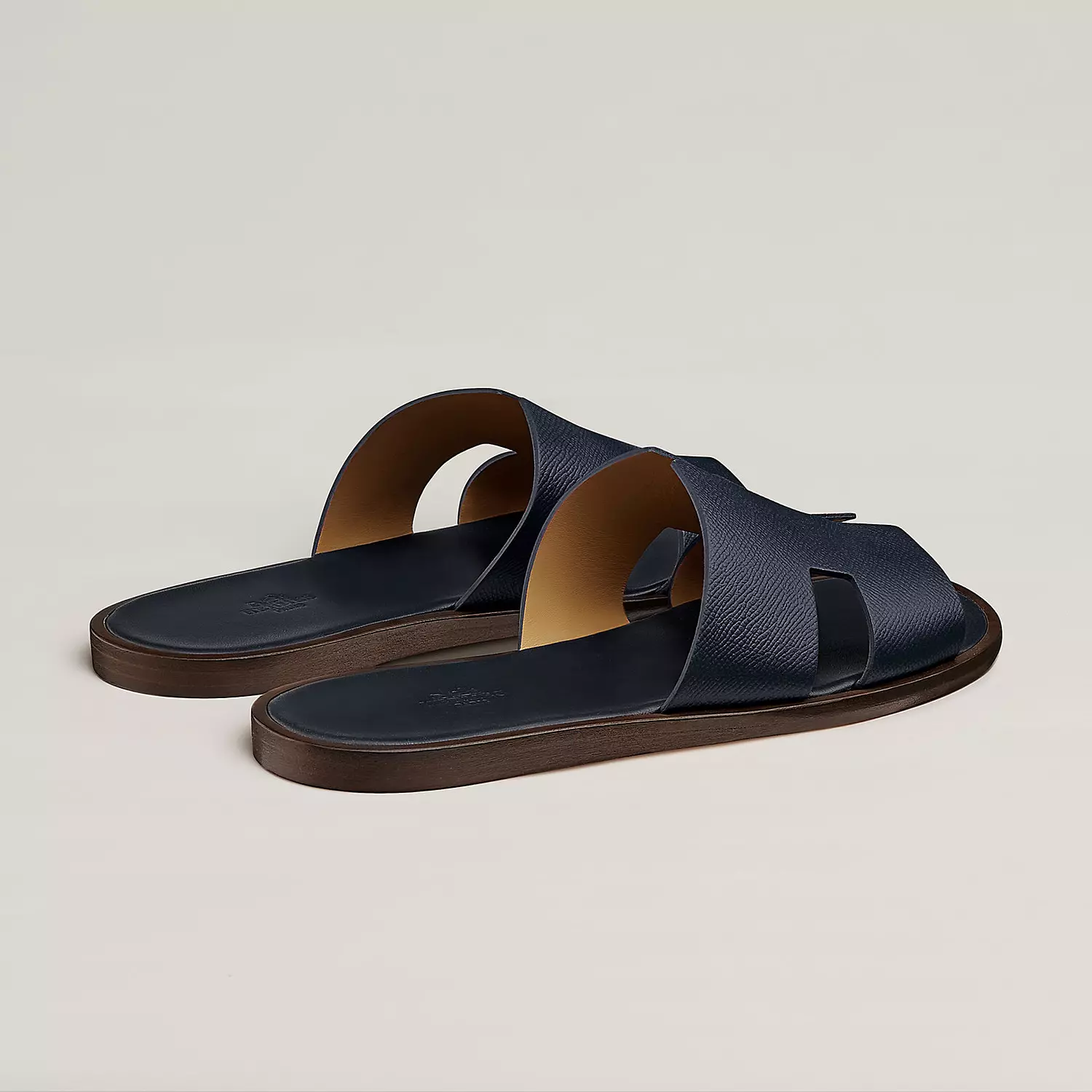 Hermes Navy Blue Leather Izmir Slides 1