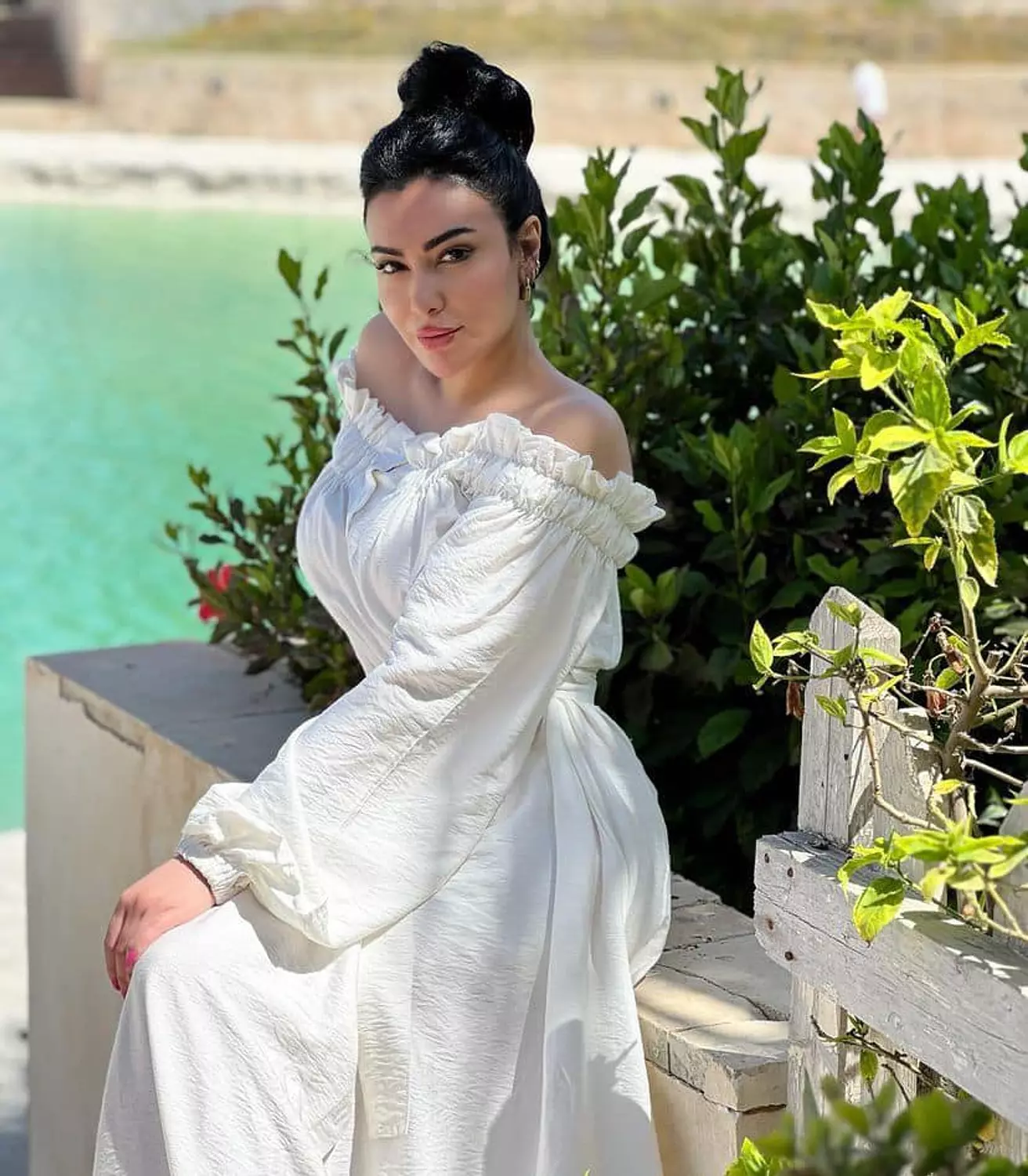 Off Shoulder Linen Dress2 - White 2