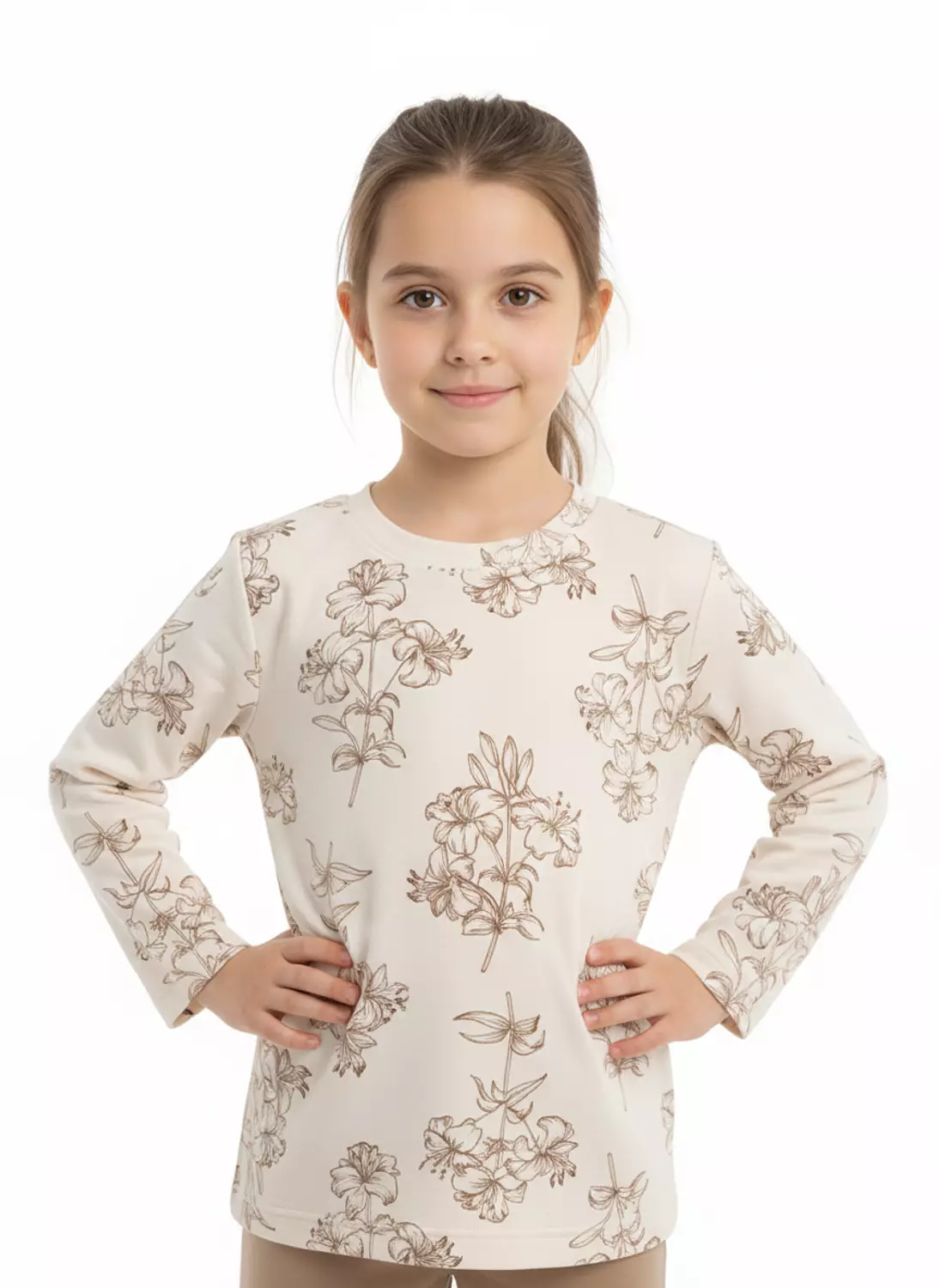 Shorto Girls Pajama Printed Flower PJ - 3102 - Beige hover image