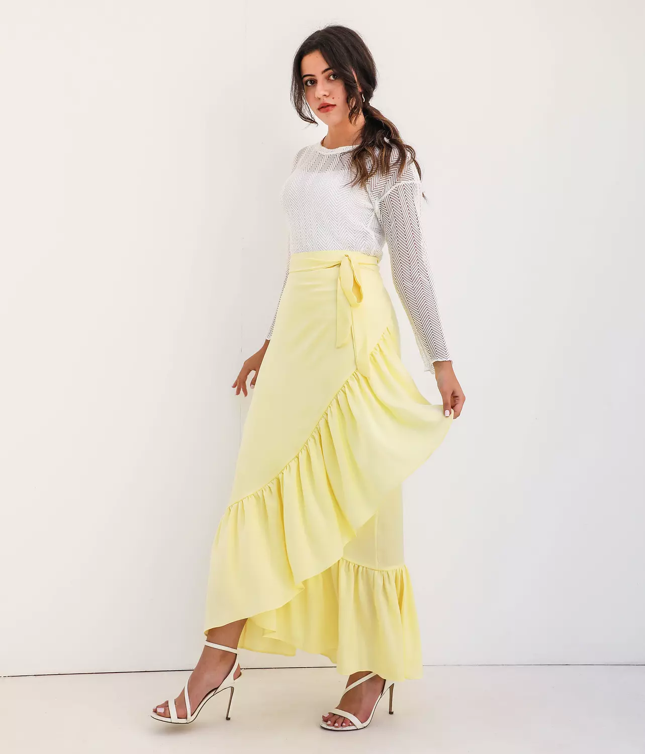 Silky wrap skirt in pastel yellow 3