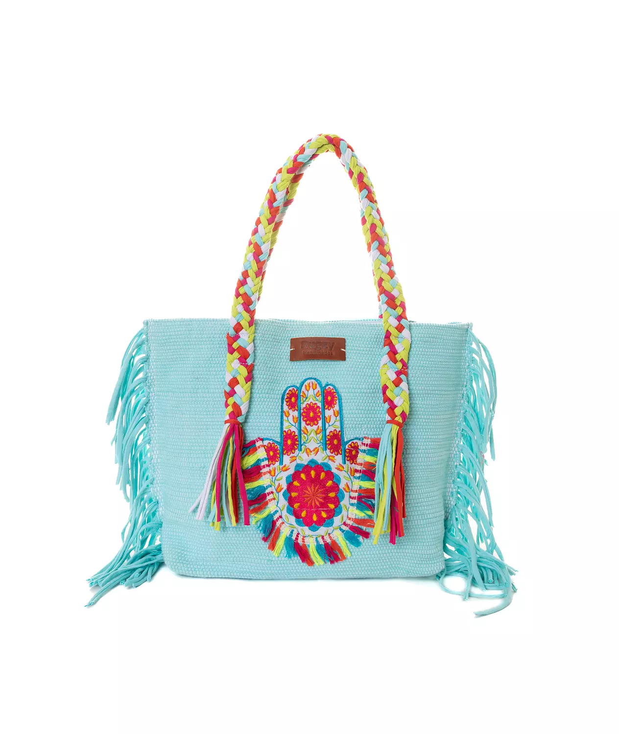 Blue Tote Bag with Hamsa Hand Badge image