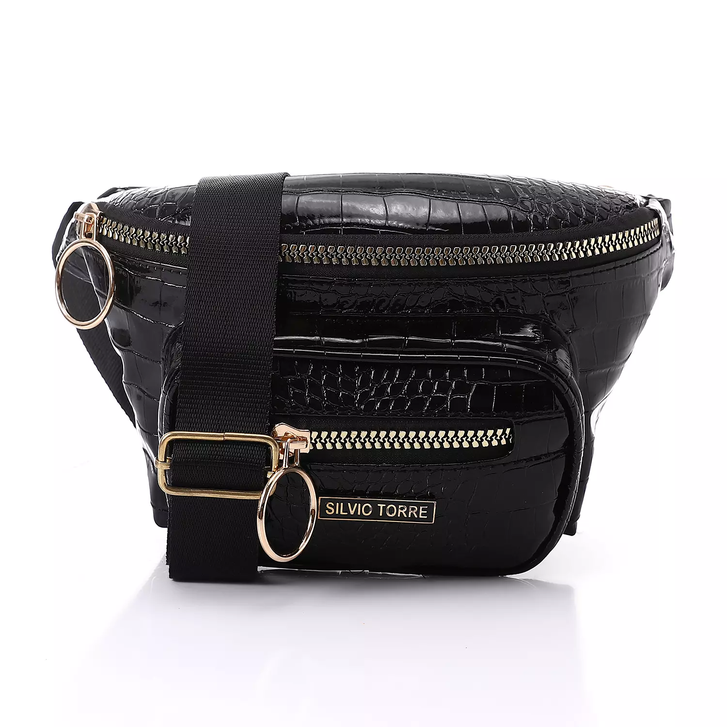 Shiny Snake Leather Super Ring Waist Bag-Black image
