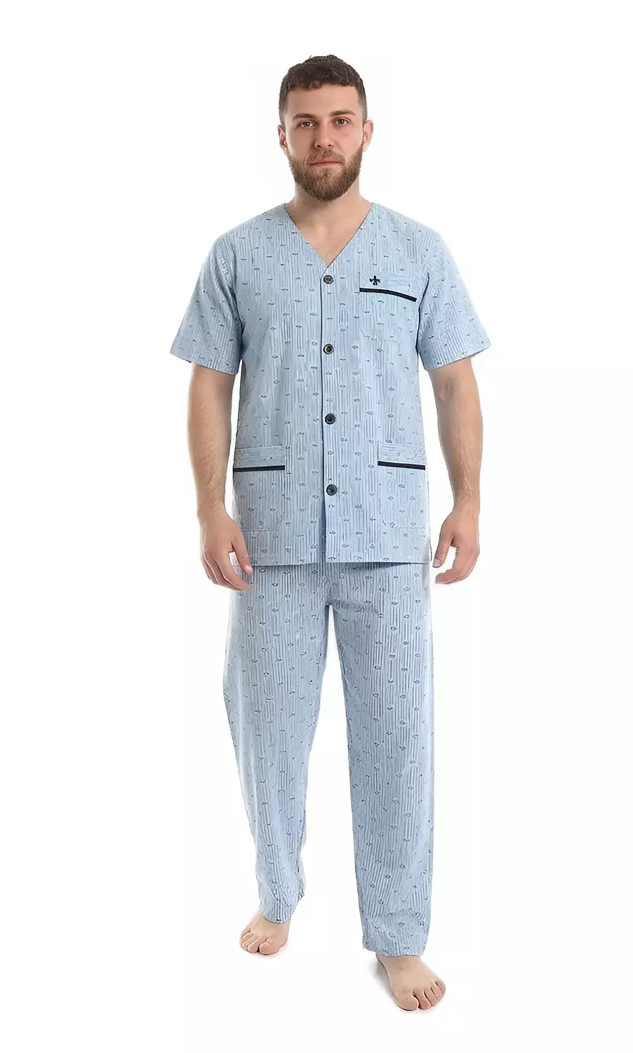 بيجاما رجالي مطبوعه كلاسيك - 2286- لبني image