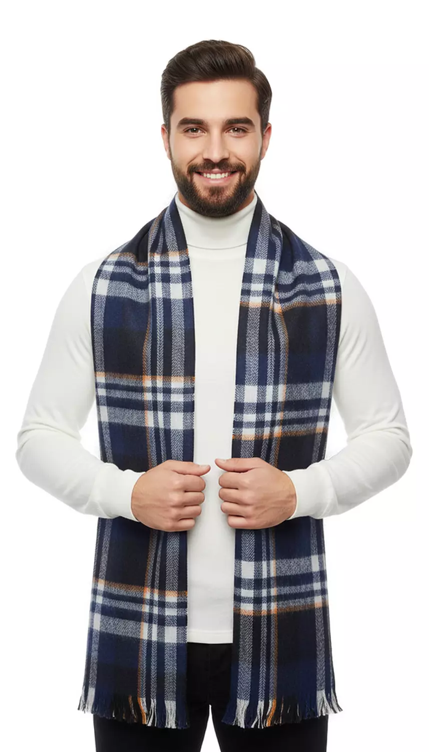 Check Shawl - 2359 - Black * Dark Blue * White * Lines Orange image