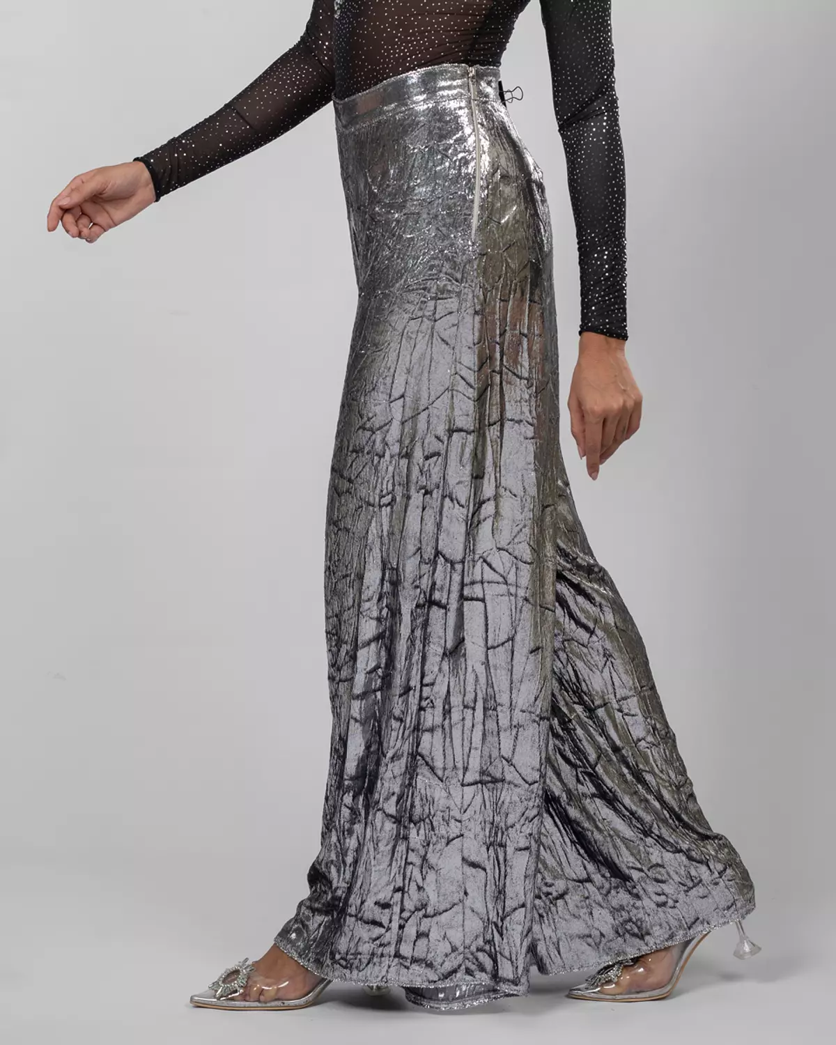 Silver Crushed-Texture Wide-Leg Pants 2