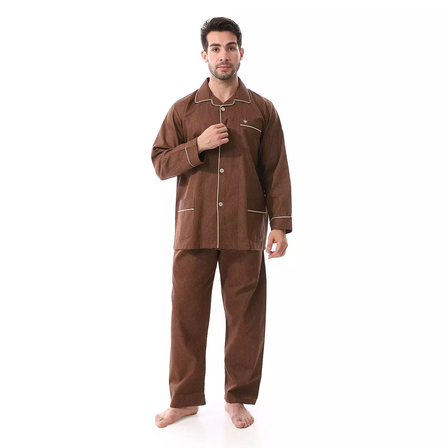  طقم بيجامة رجالي كلاسيكي - 2584 - بني - خريفي image
