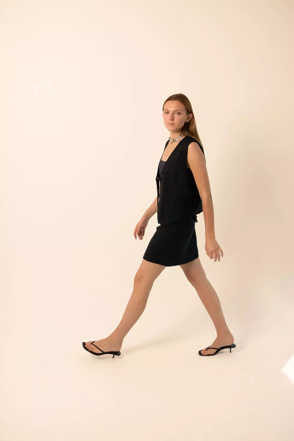 Linen Blend Mini Skirt - Black 2