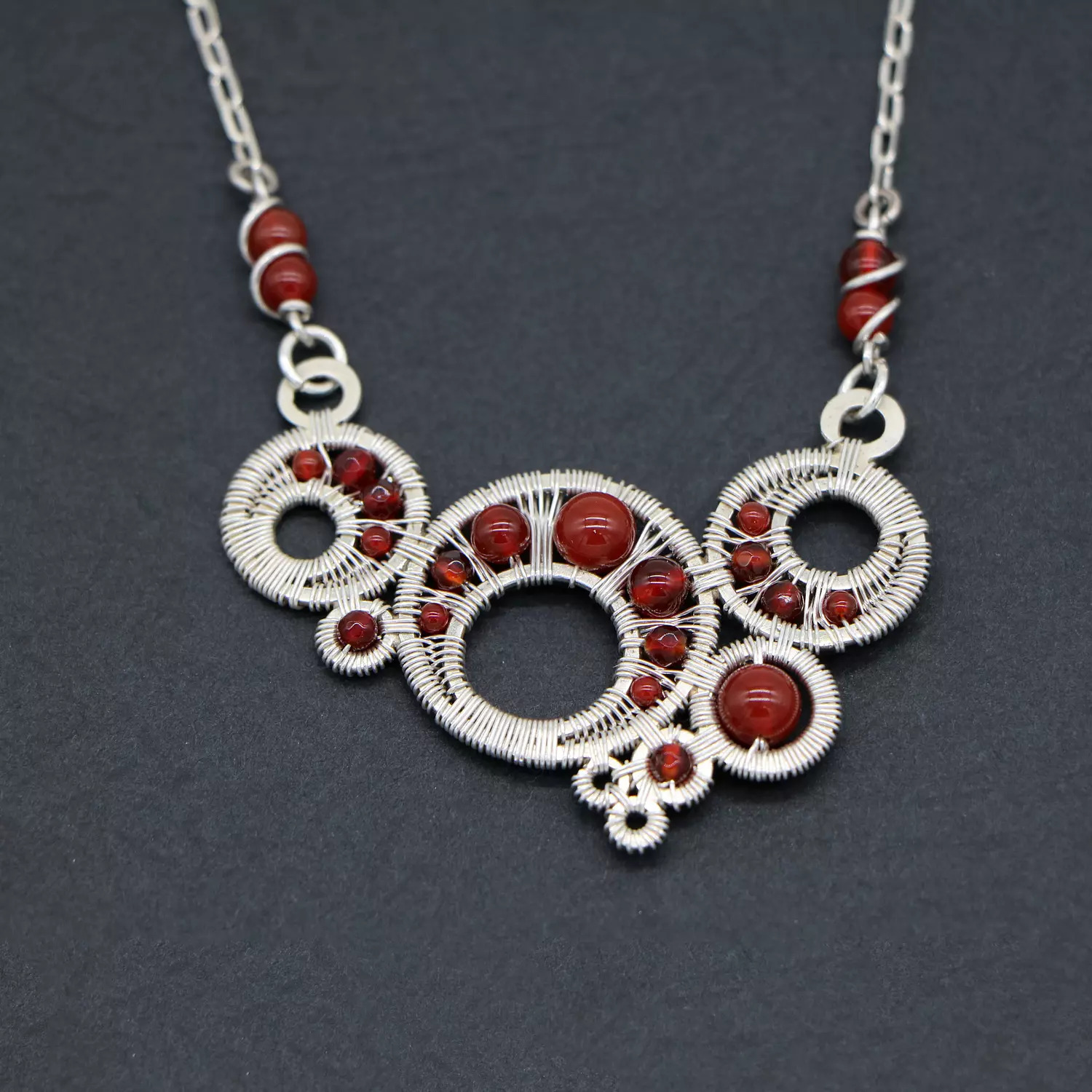 Wire wrapped silver necklace with Agate gemstones. image