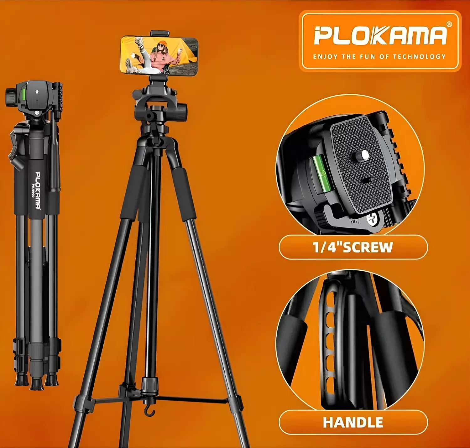 PLOKAMA PK-9950 Tripod Stand 150CM Height 360° Rotation Black 13
