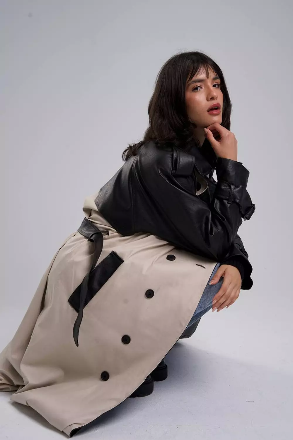 Leather*Gabardine Trench coat  image