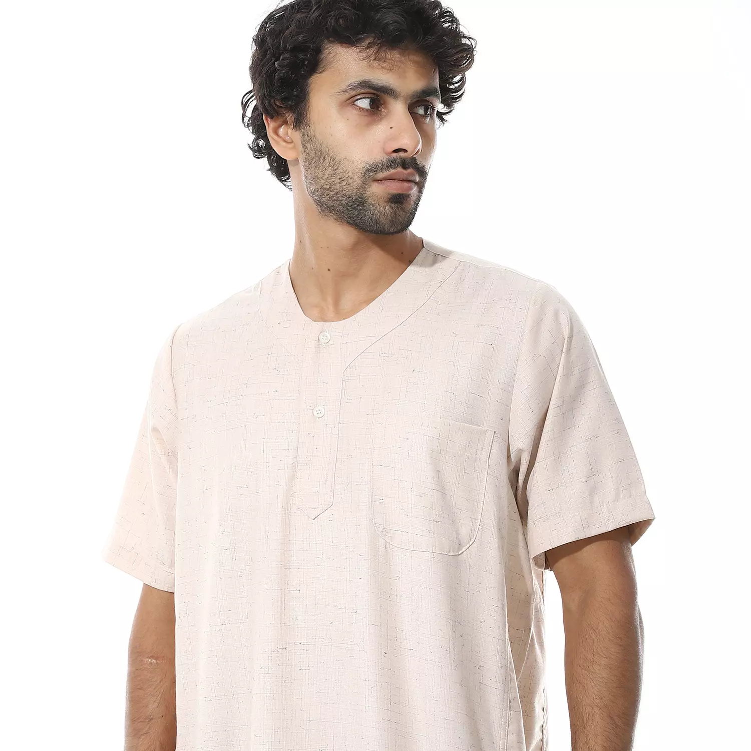 Men Galabeya Short Sleeves - Linen - 2265 - Beige 2